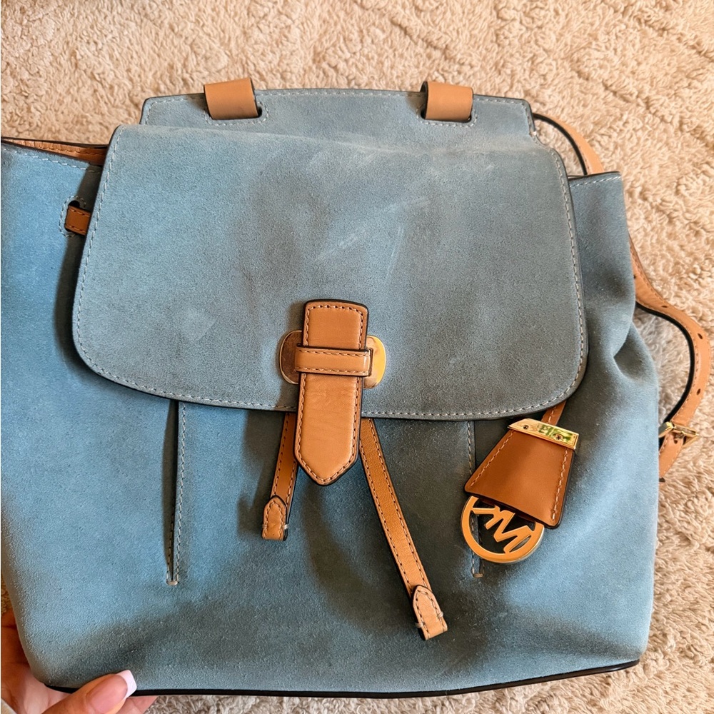 Michael Kors Suede Backpack in Blue and Tan
